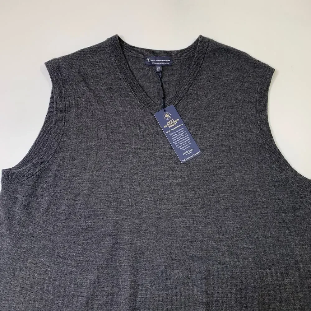 Hart Schaffner Marx Sweater Vest Mens 2XT Tall Grey Merino Wool Soft V Neck Golf